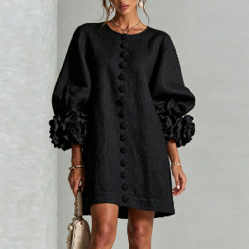 Black flower cuff mini dress