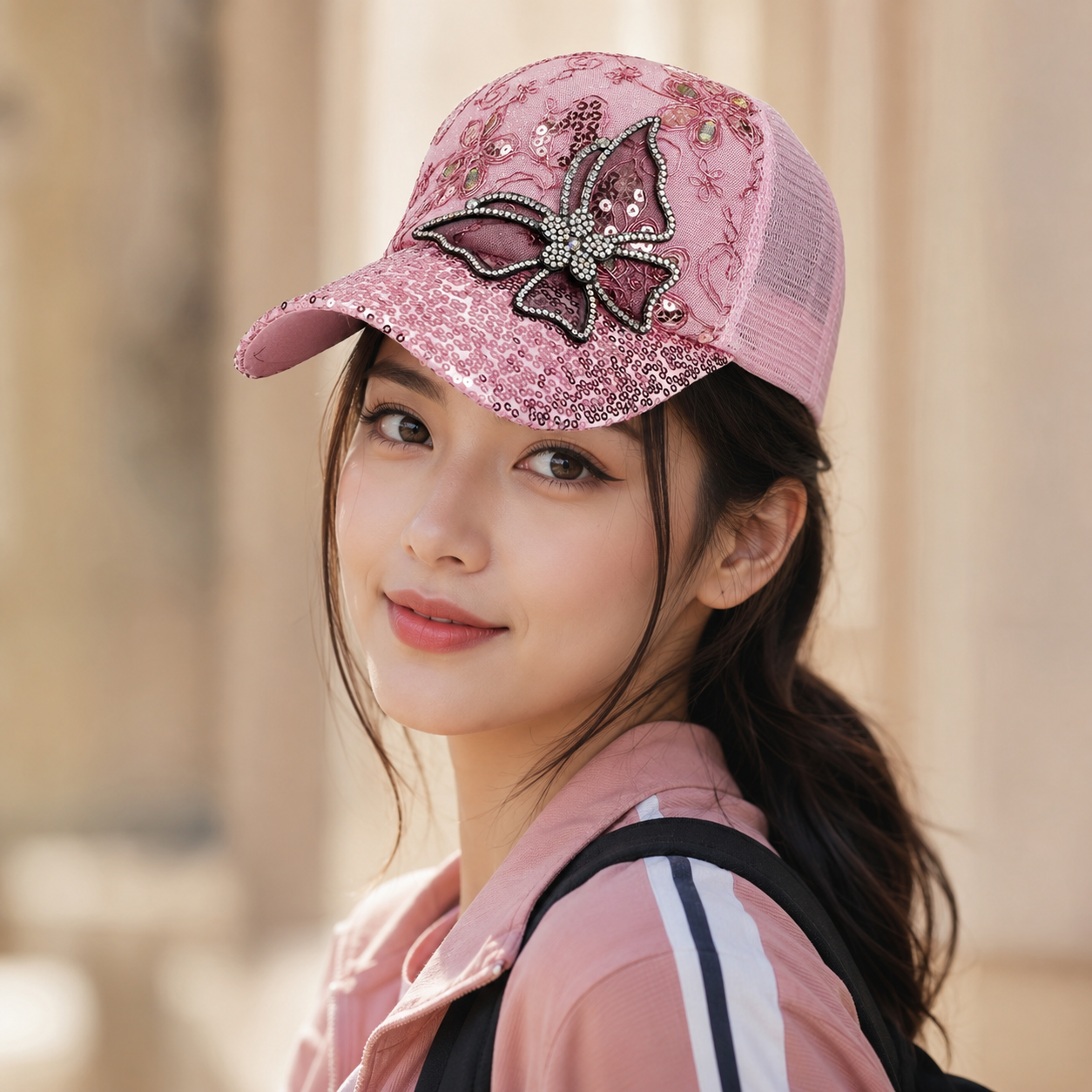 Sequin butterfly baseball cap