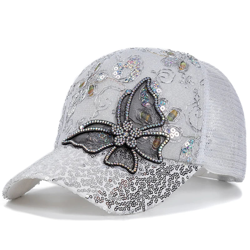 White rhinestone baseball ca