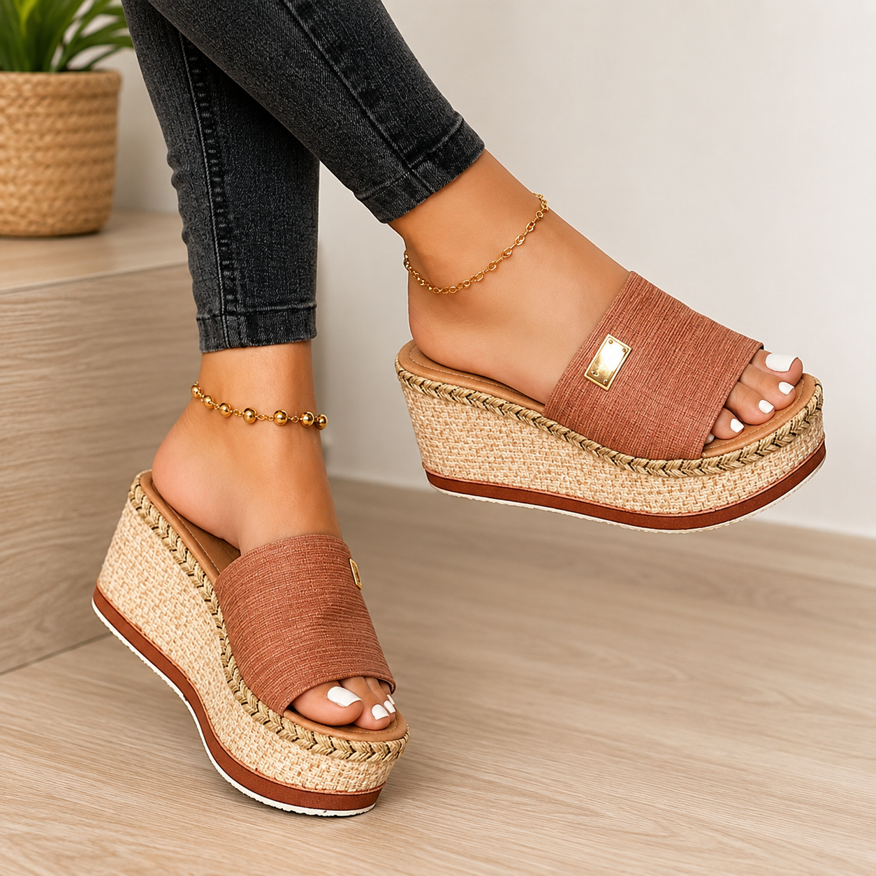 Slip on wedge sandals
