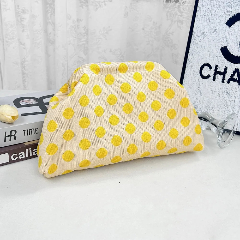 Yellow Polka Dot Knit Clutch Bag