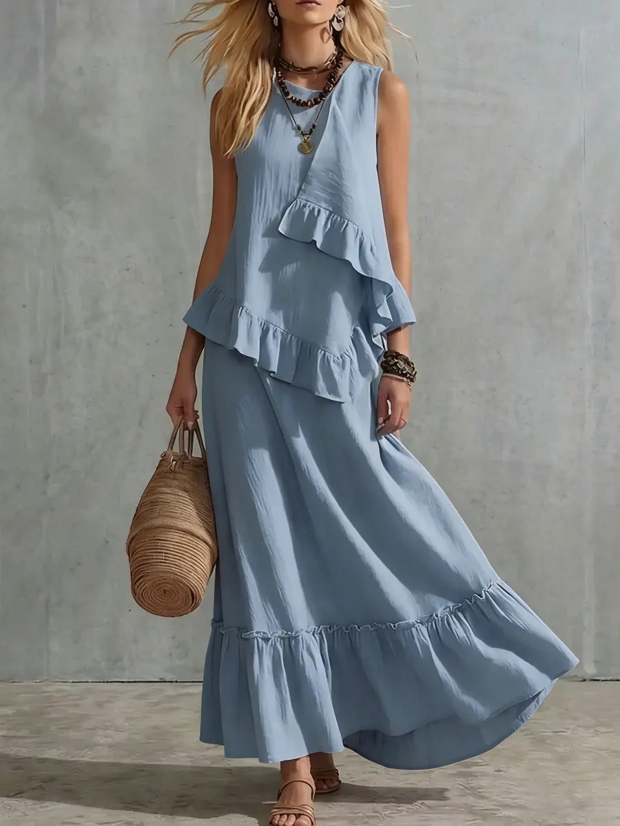 Blue ruffle two piece set