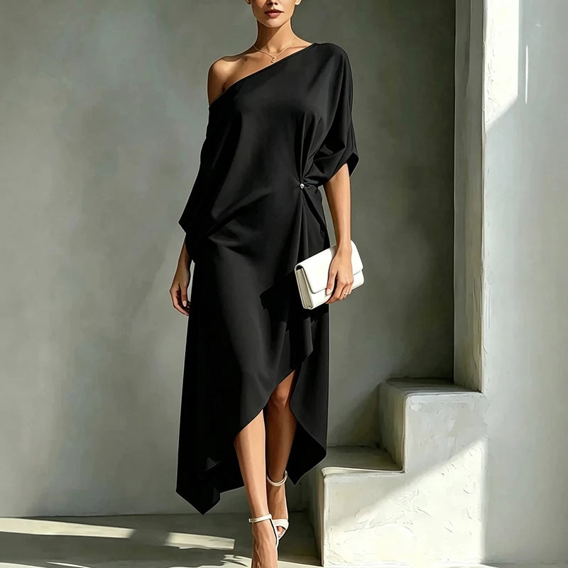 Draped batwing sleeve midi dress