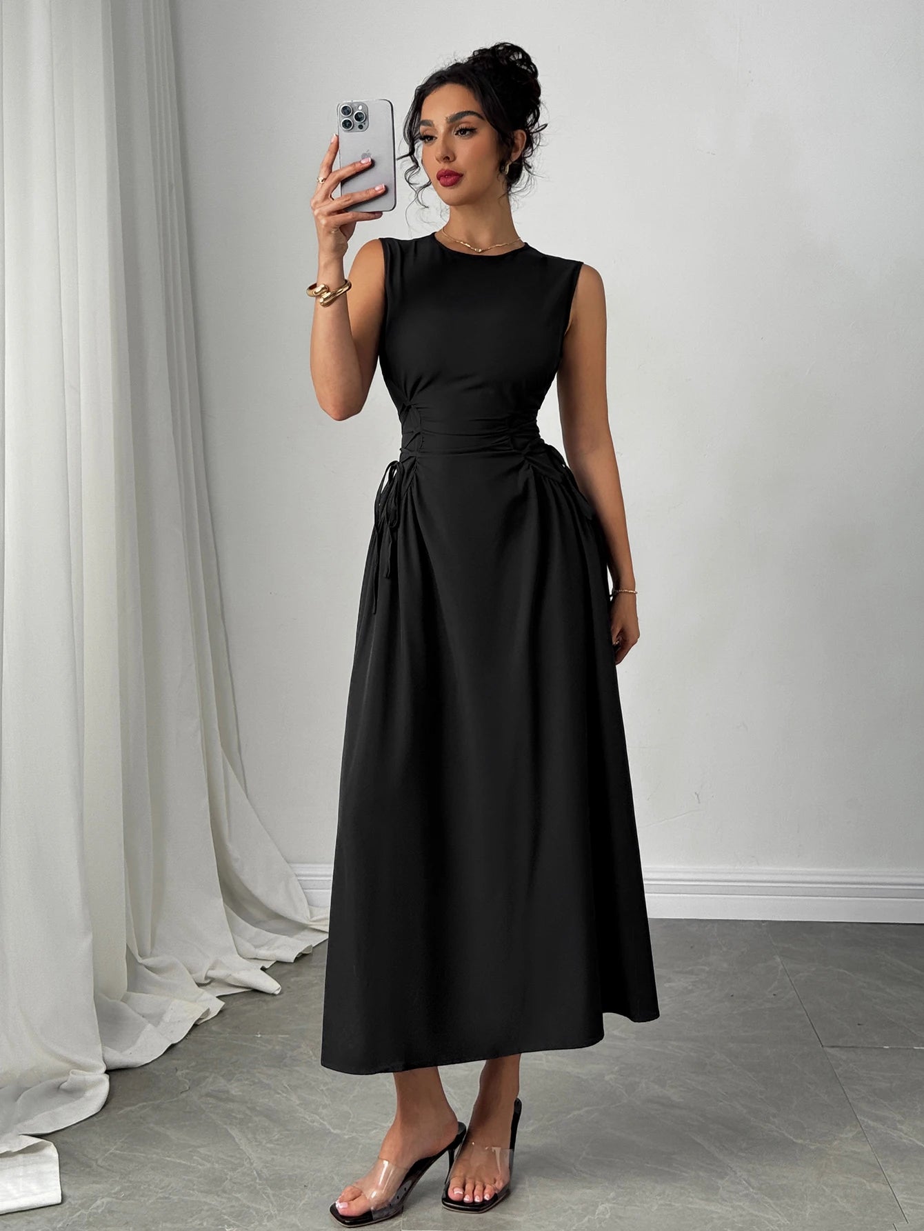 Black midi dress side ties