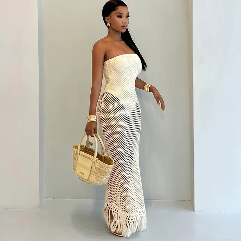 Fishnet tassel beach dress