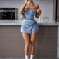 Strapless denim mini outfit
