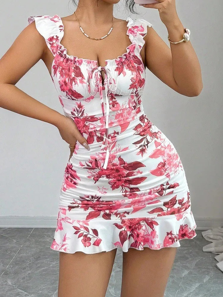 Sleeveless botanical print dress