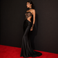 Black lace satin gown