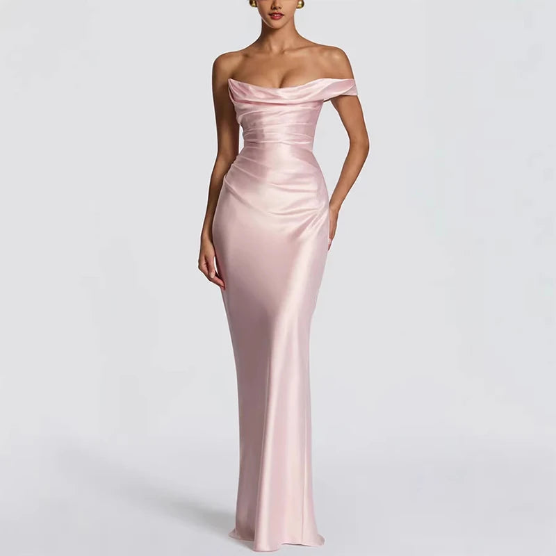 One shoulder satin dress front view
