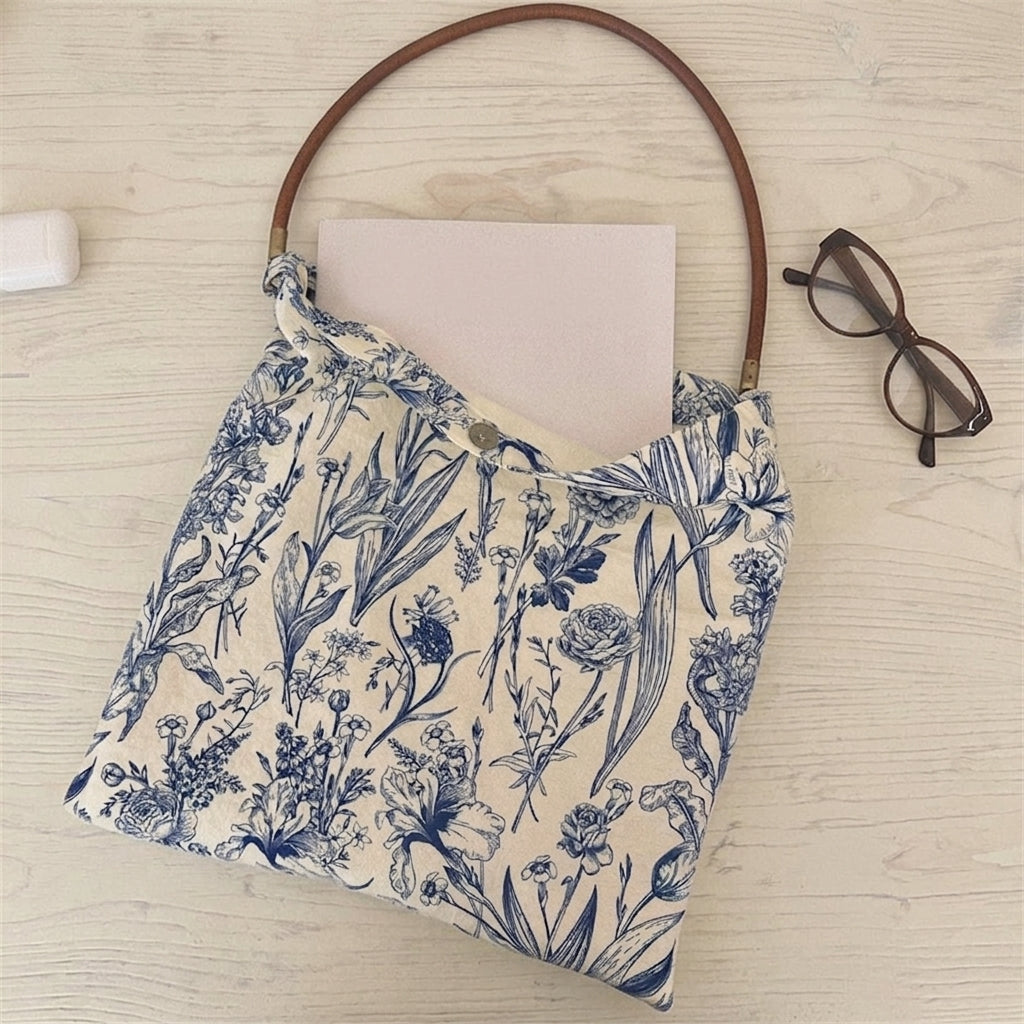 Blue Floral Fabric Handbag
