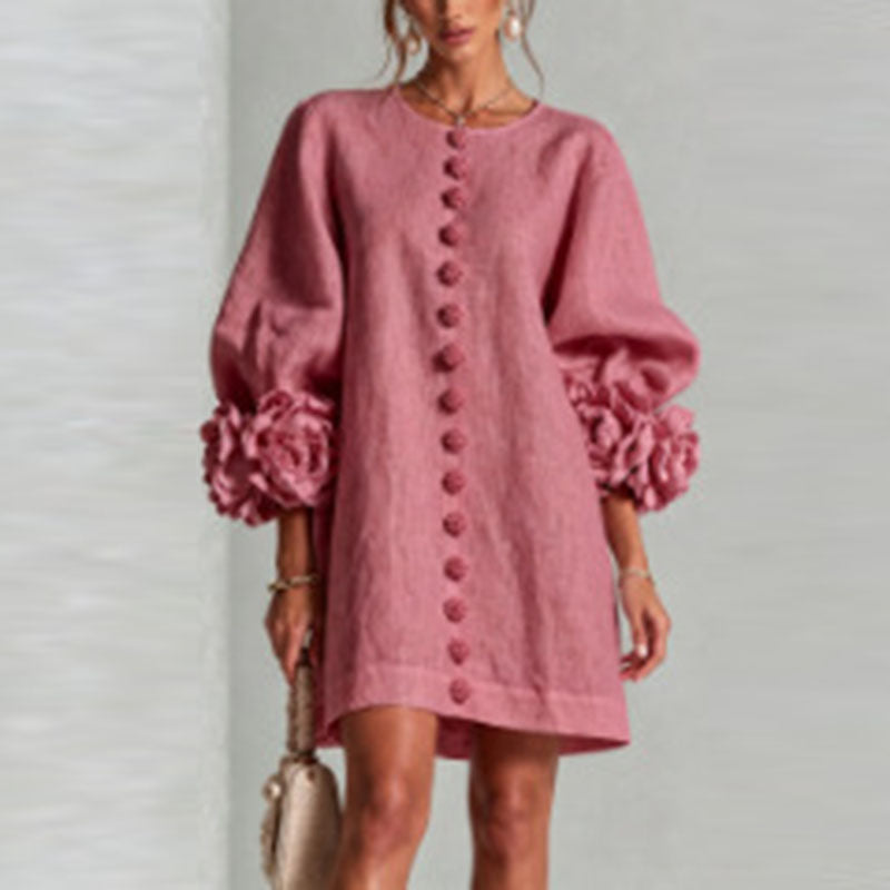 Three dimensional flower cuff dress