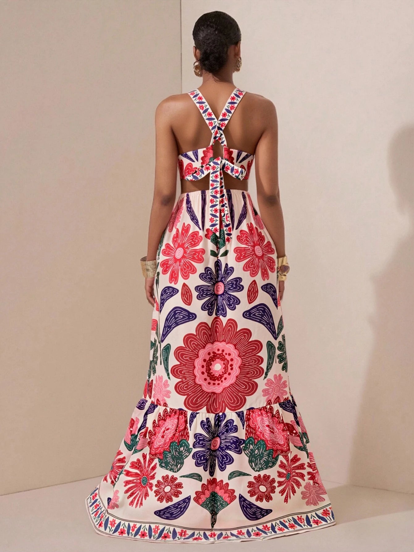 Boho floral halter dress