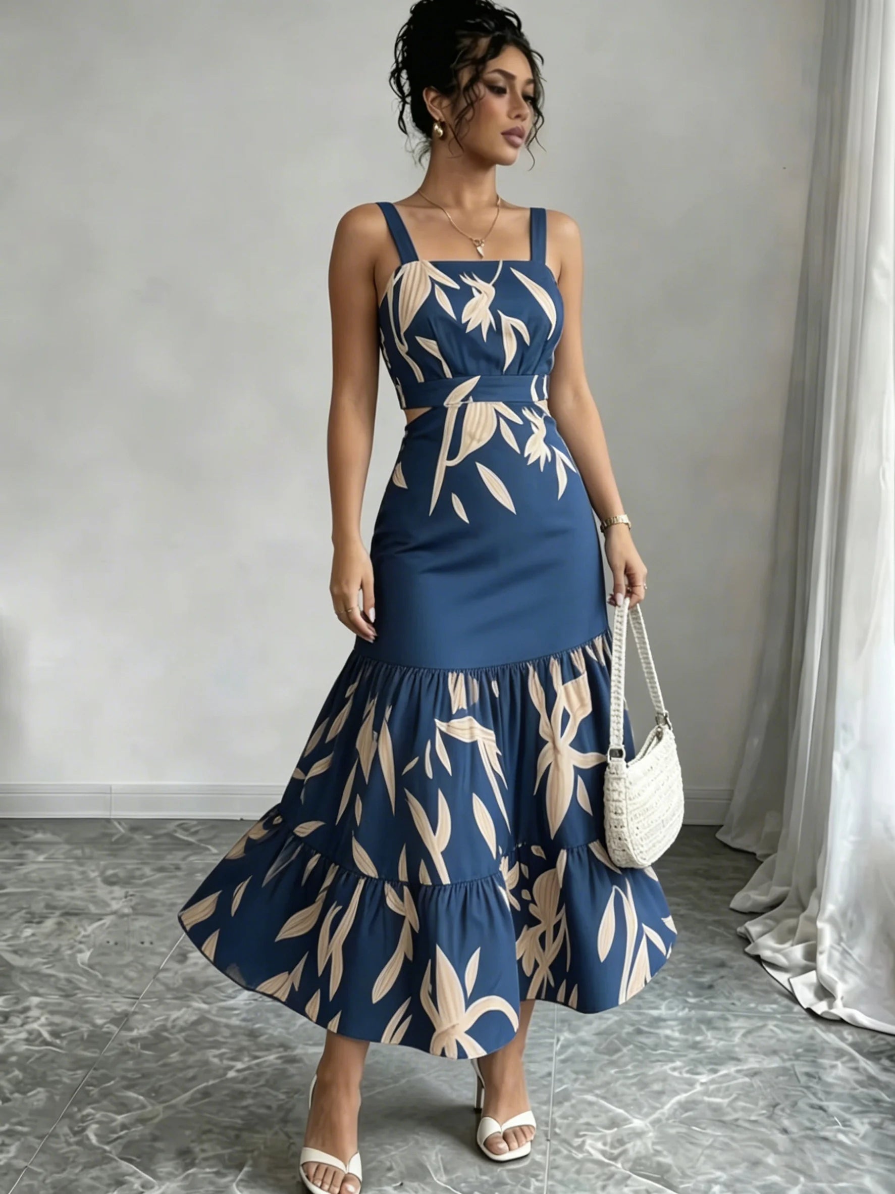 Blue floral midi dress