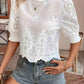 Scalloped hem eyelet blouse