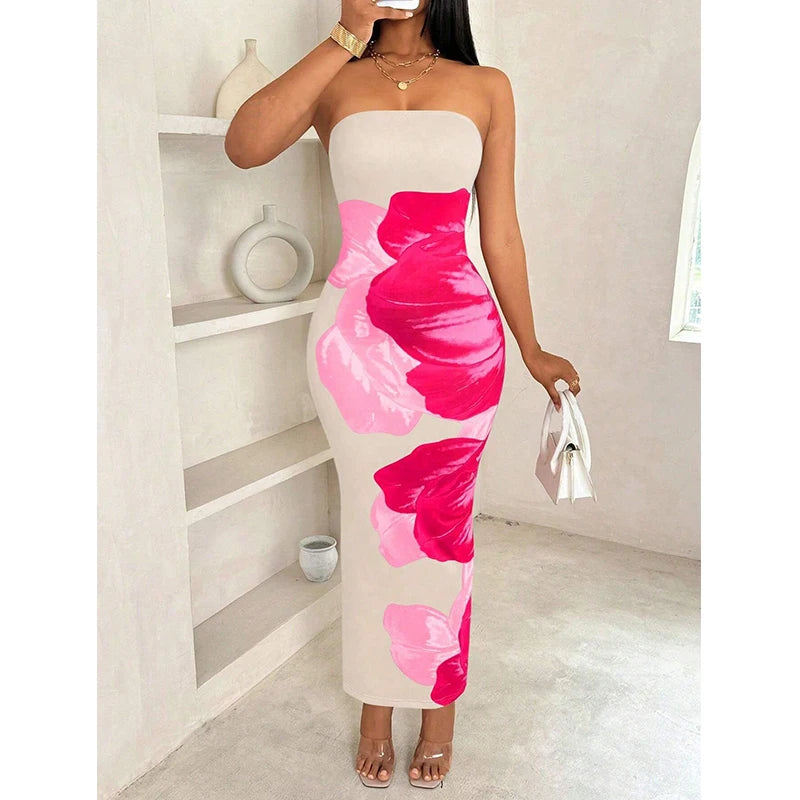 Pink abstract floral dress