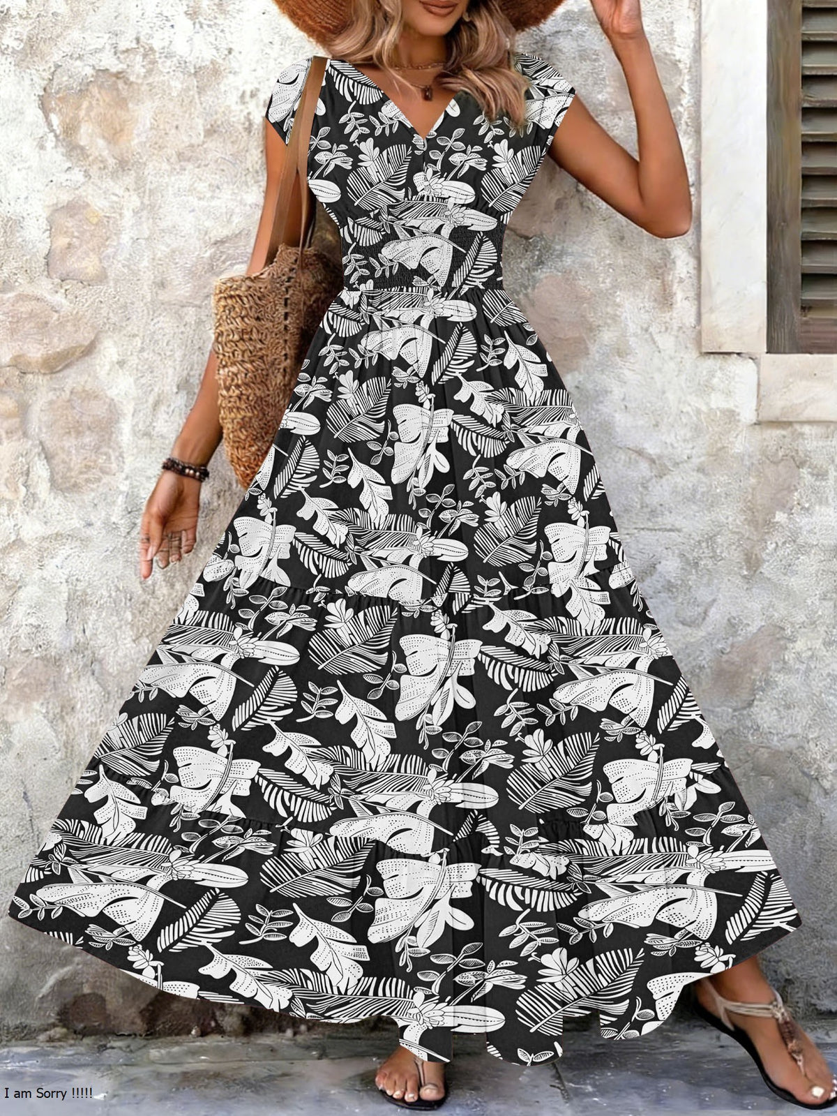 V neck botanical dress