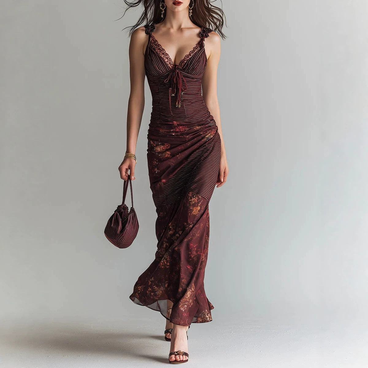 Floral lace trim dress