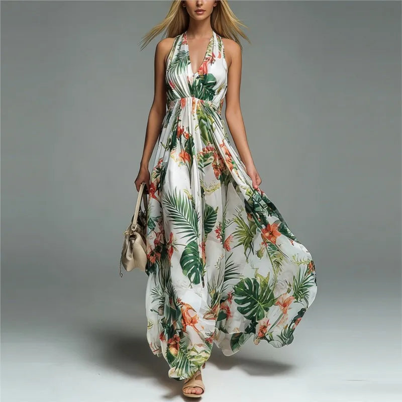 Elegant halter floral dress women