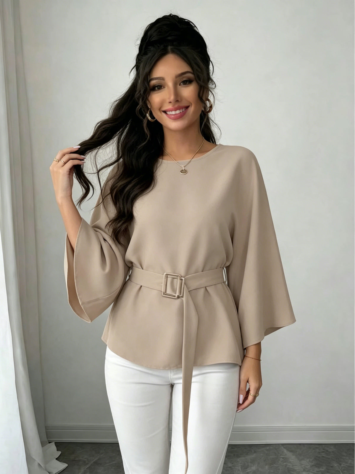 Belted loose fit blouse