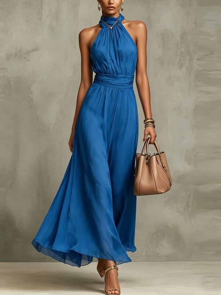 Gathered halter neck dress