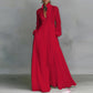 Red button front long dress