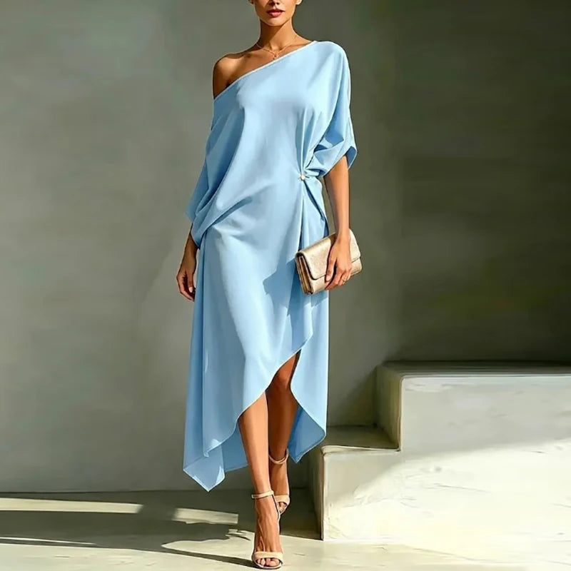 Light blue asymmetric midi dress