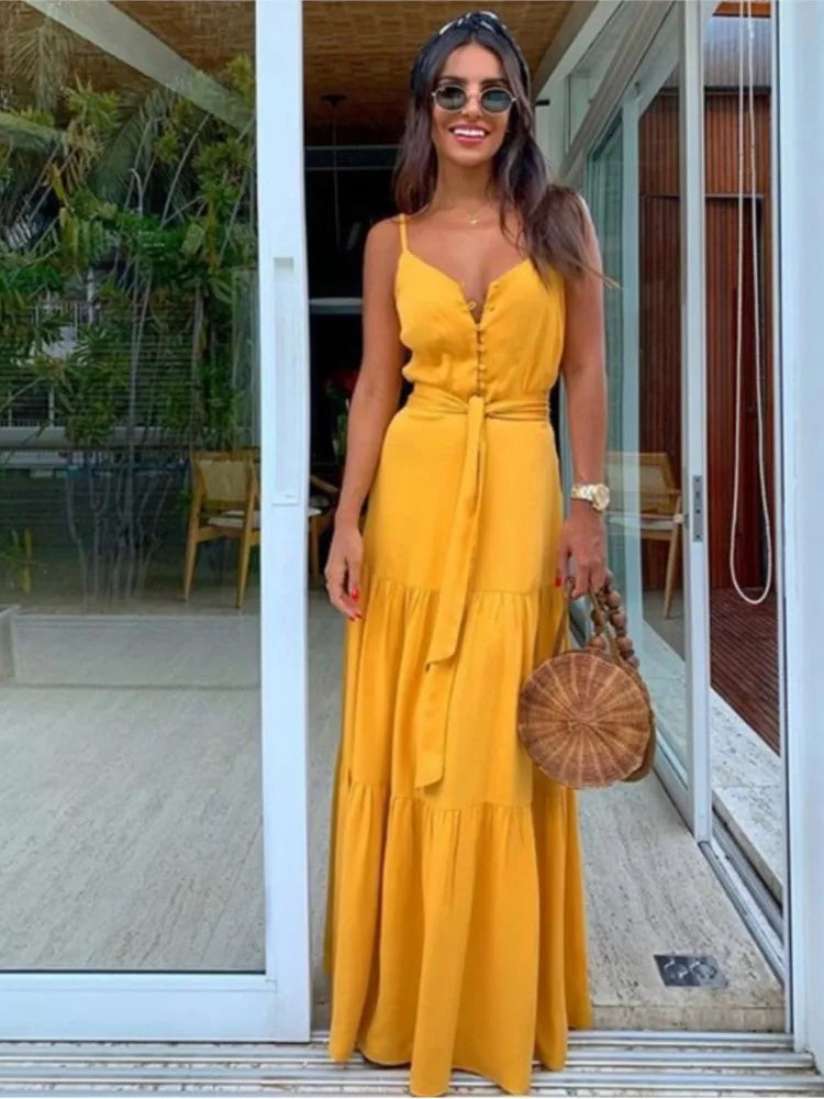 Yellow tiered maxi dress