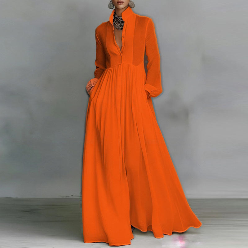 Orange button front long dress