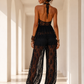 Black lace wide leg jumpsuit