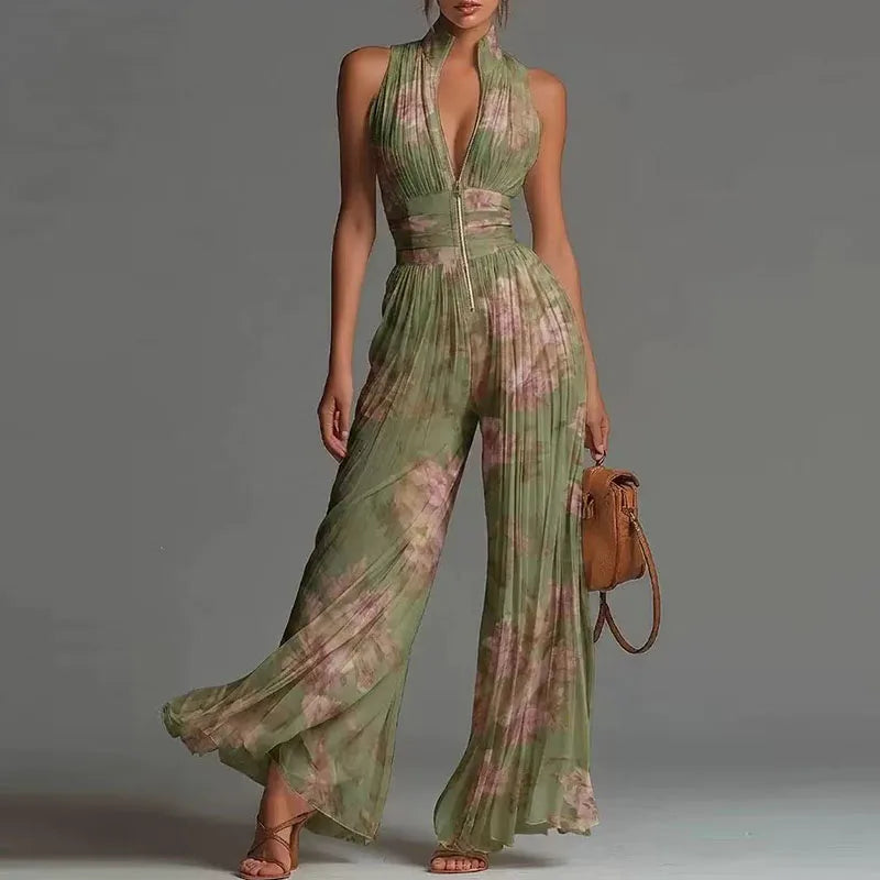 Wide leg halter one piece
