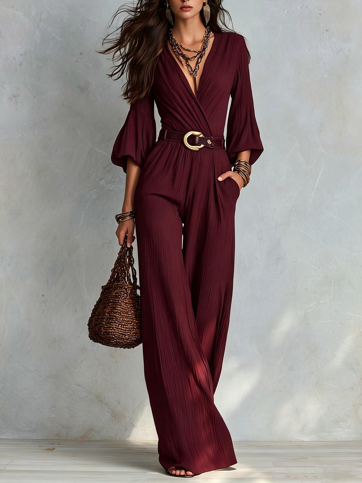 Burgundy wide leg jumpsuit