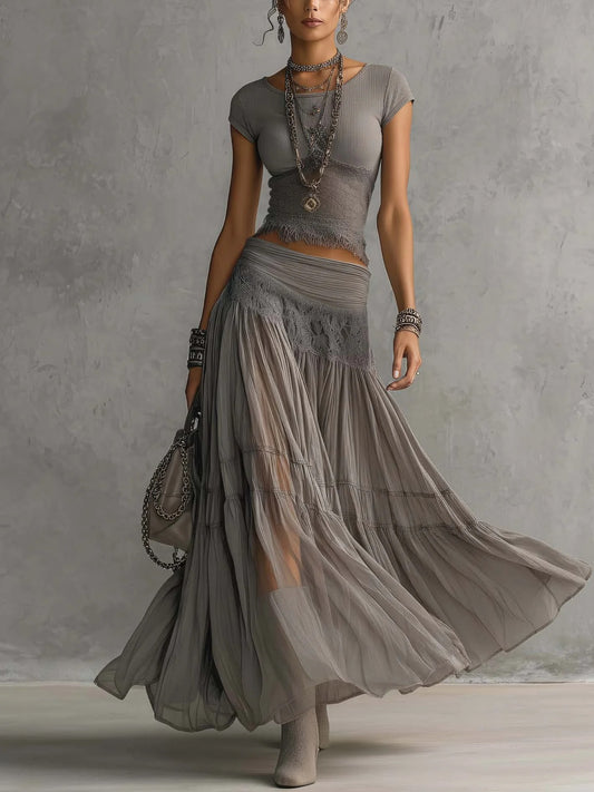 Black boho maxi skirt set