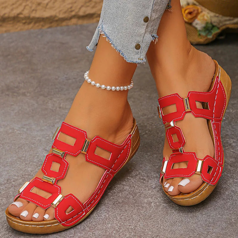 Open toe red beach sandals