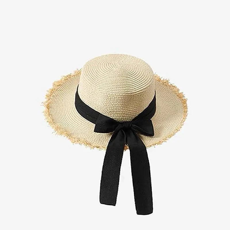 Beige ribbon beach hat