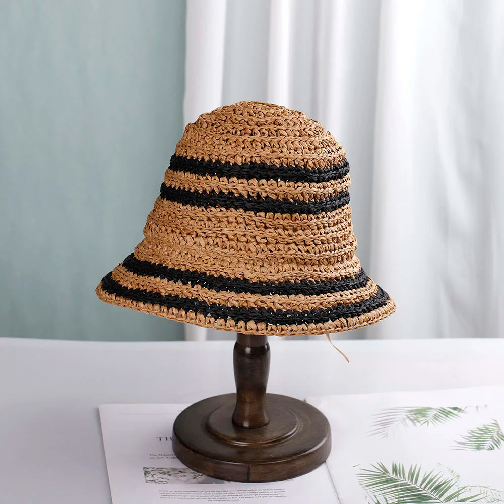 khaki striped bucket hat