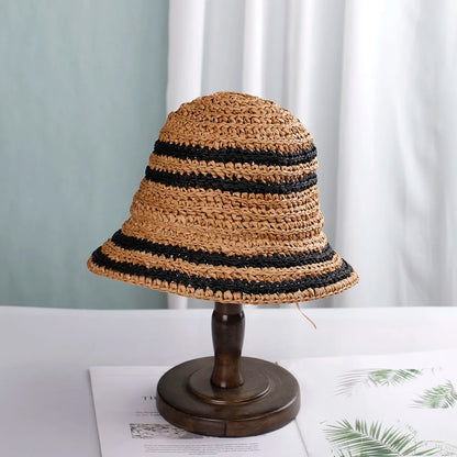 khaki striped bucket hat