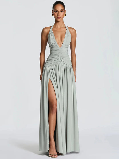 Elegant slit maxi dress front view