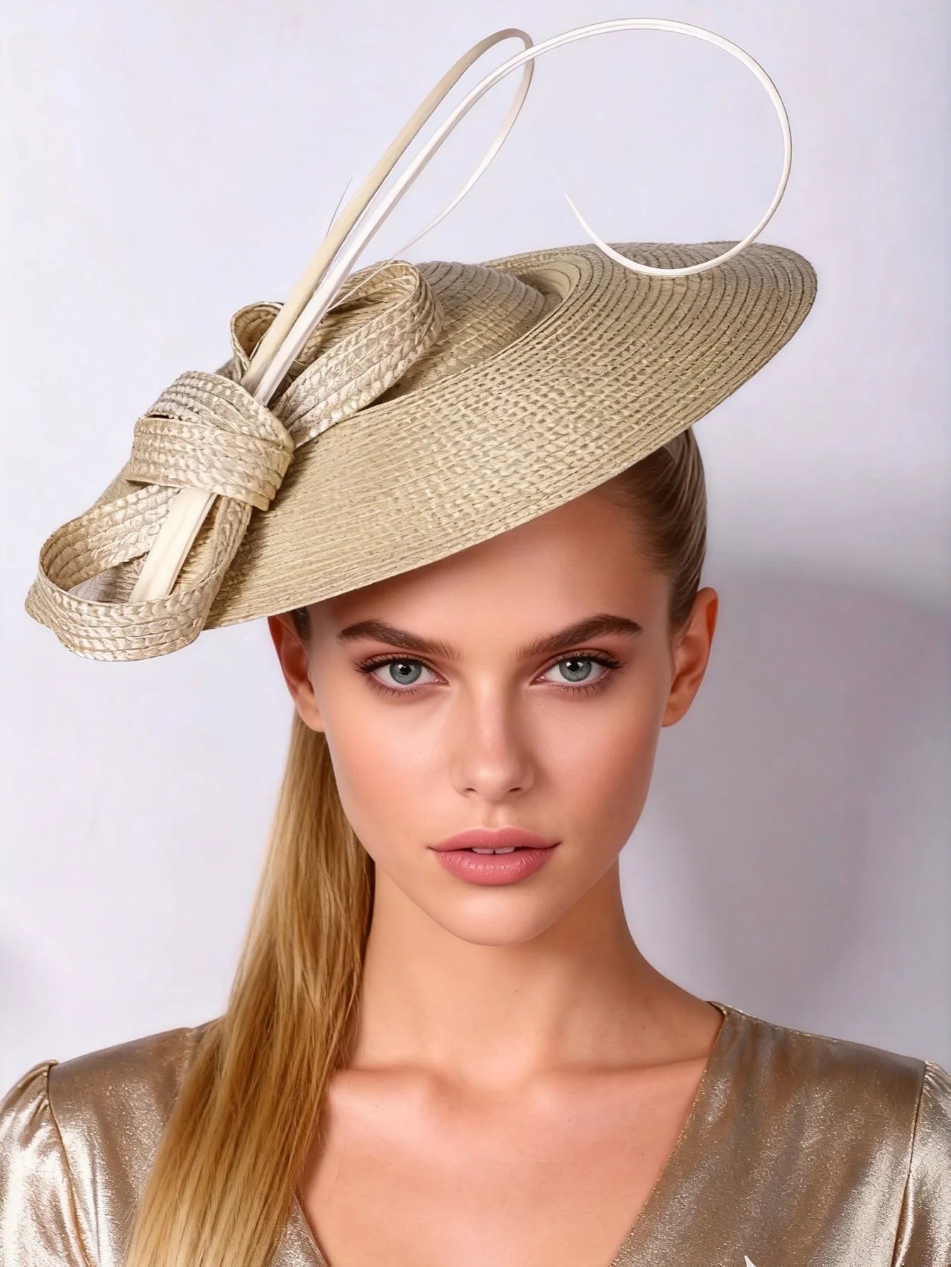 Elegant bow trim straw hat