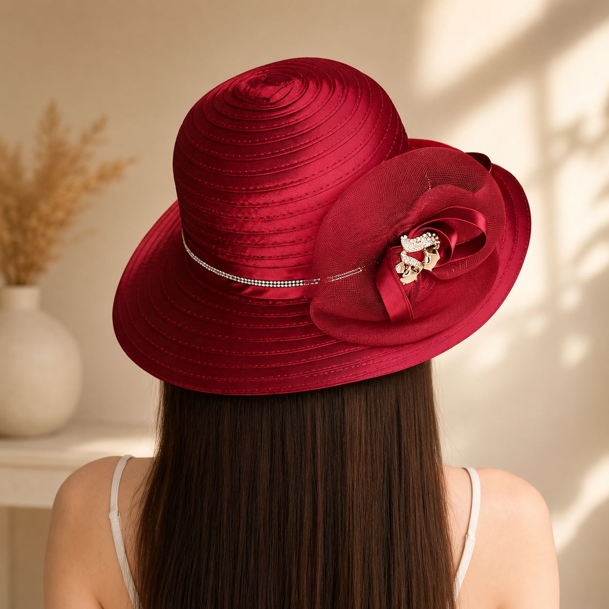 Red purple sinamay dress hat