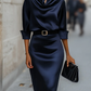 Wide cuff satin dress