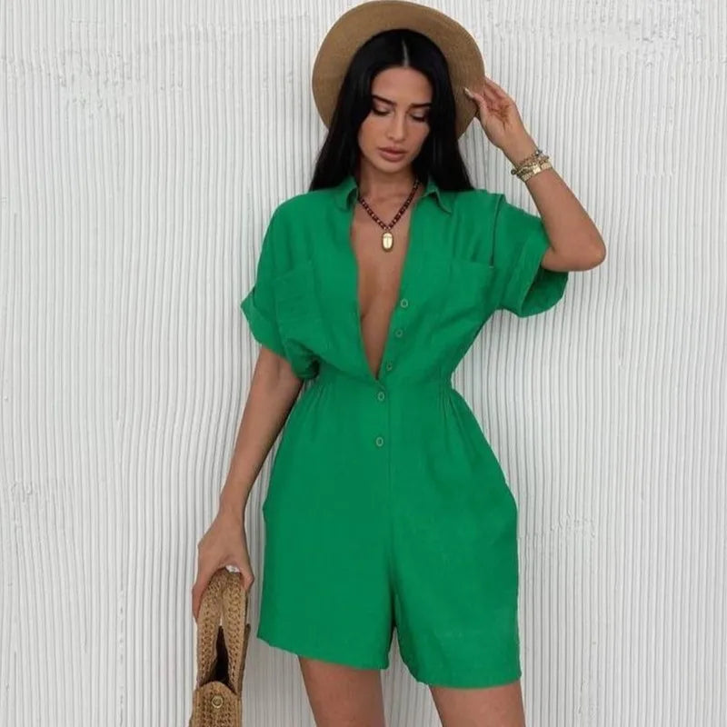 Short Sleeve Button Romper
