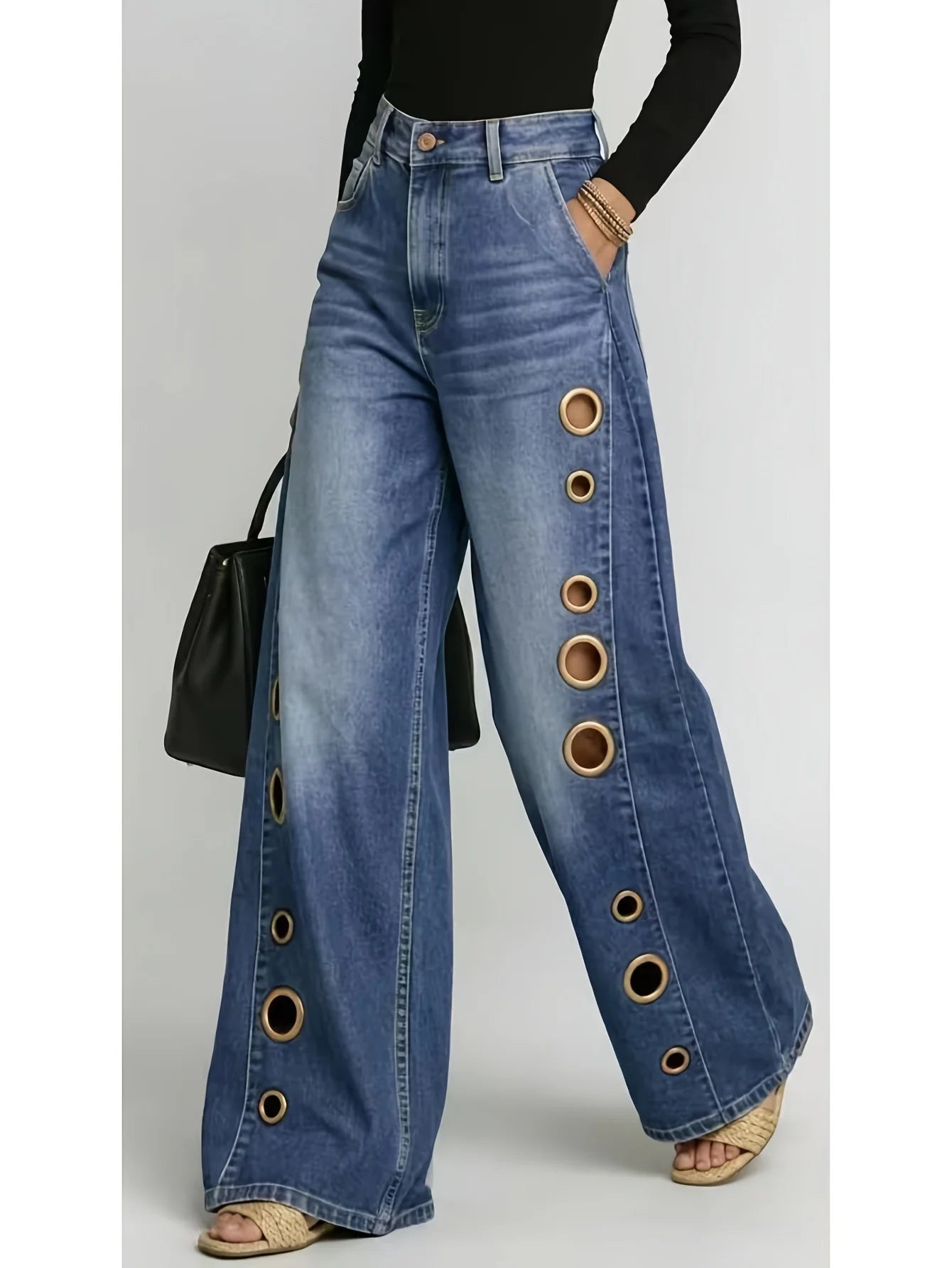 Wide-leg denim jeans