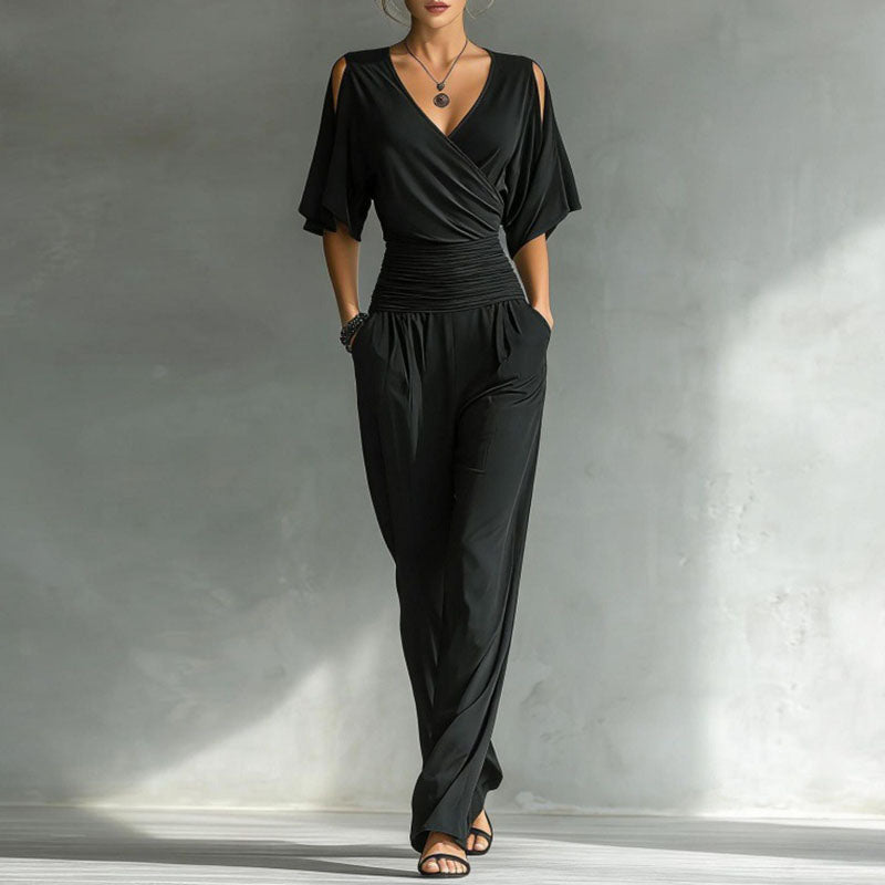 Black wrap wide leg jumpsuit