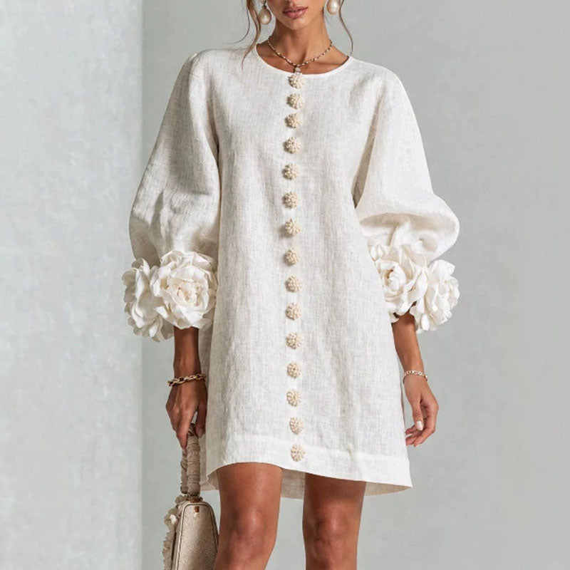 White flower cuff mini dress