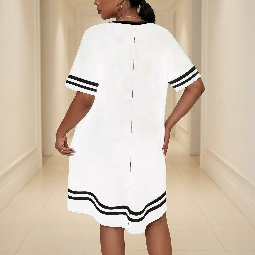 black white striped sleeve dress