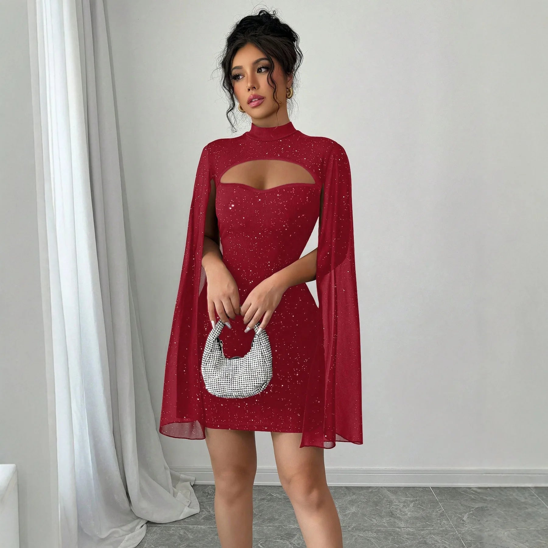 Sheer Cape Sleeve Dress