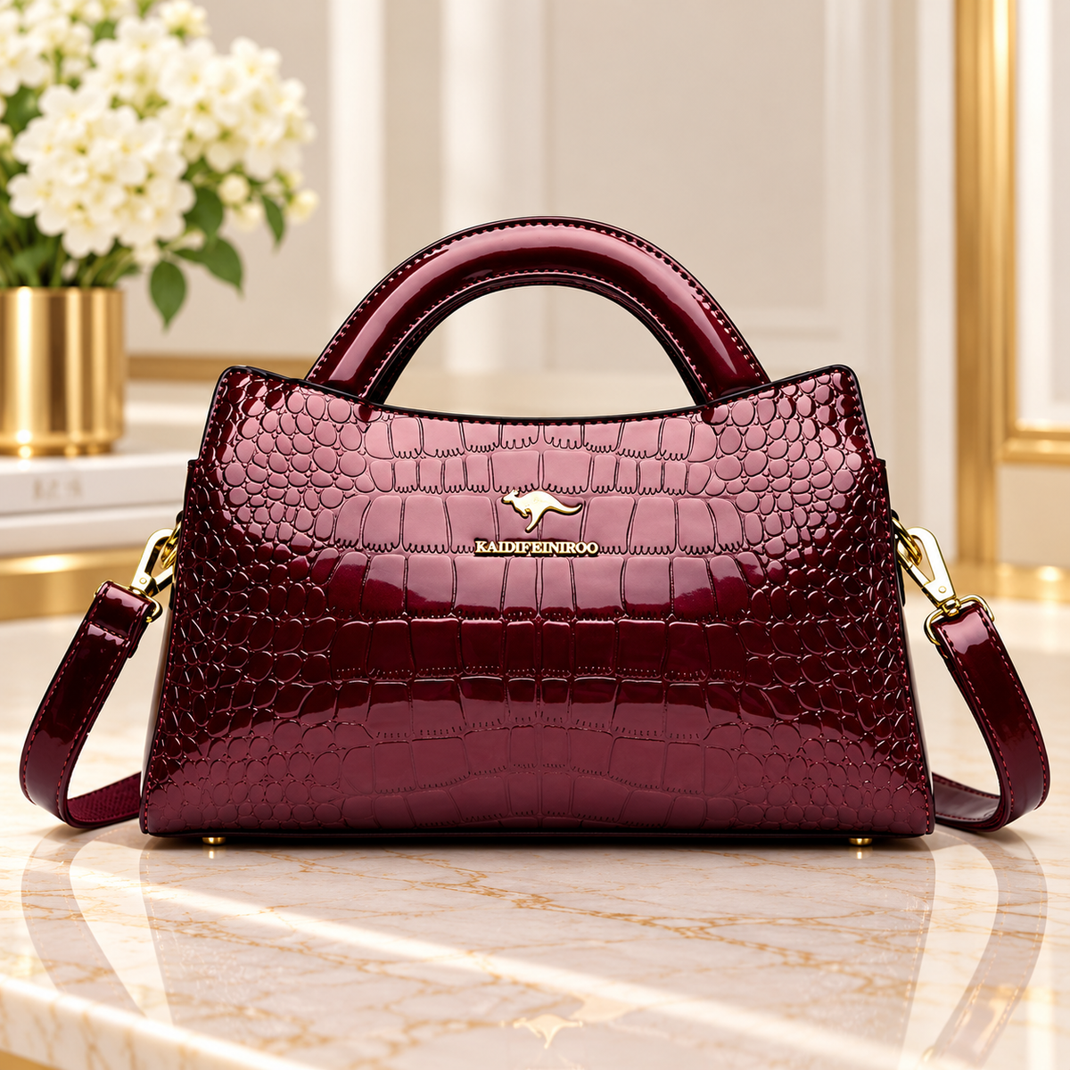 Burgundy top handle handbag