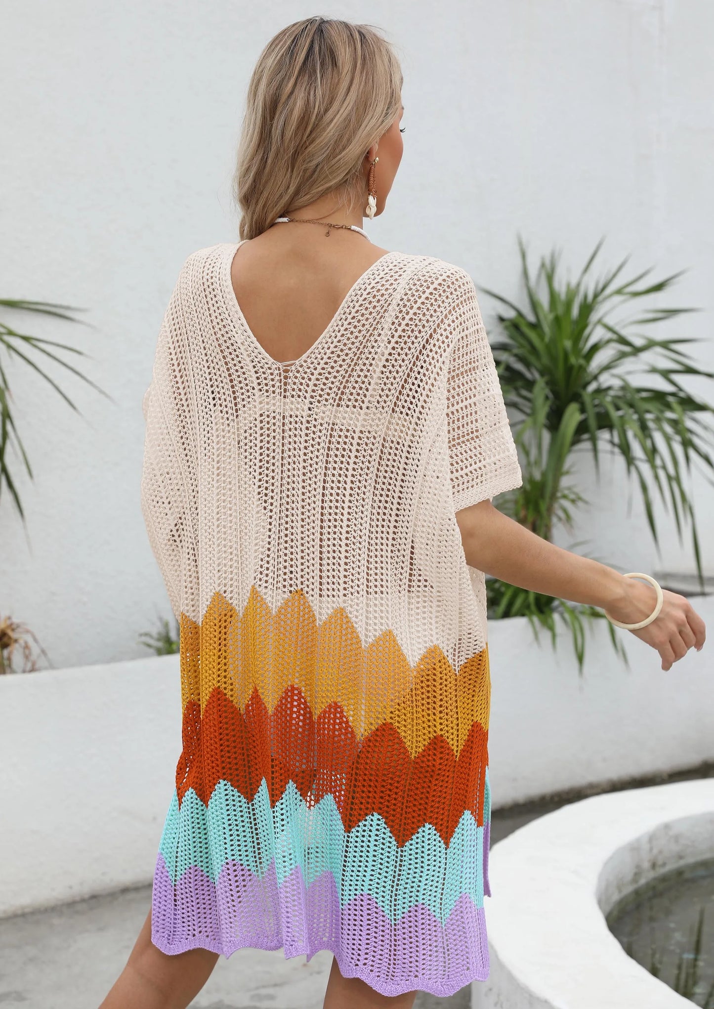 Striped V-Neck Cover-Up