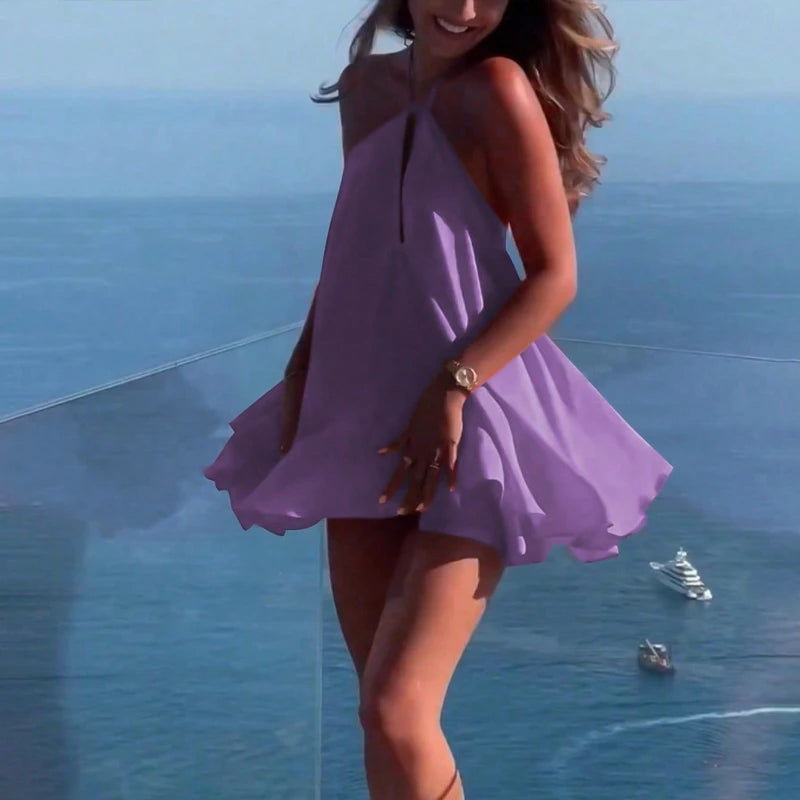 White Halter Swing Mini Dress