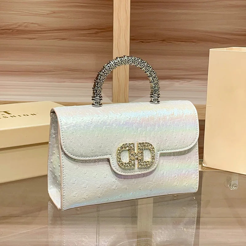 White Ostrich Texture Handbag